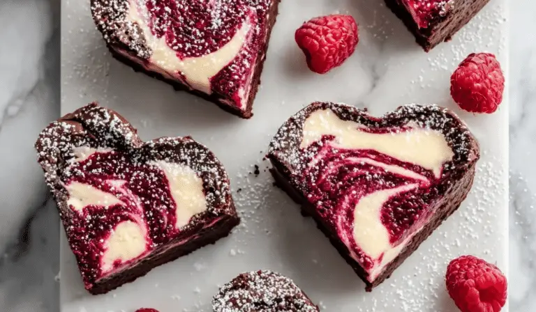 Heart Shaped Brownies with Raspberry Swirl and Cheesecake Topping