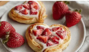Strawberry Cream Cheese Heart Danishes on a plate