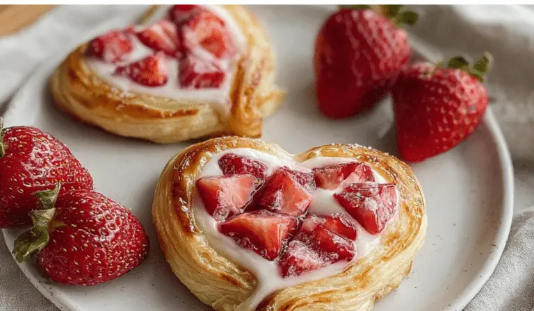 Strawberry Cream Cheese Heart Danishes on a plate