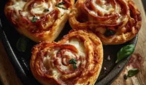 Easy Pizza Roses for Valentine’s Day on a wooden platter