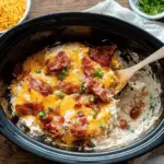 Delicious Slow Cooker Crack Chicken garnished with green onions, served in a bowl with rice.