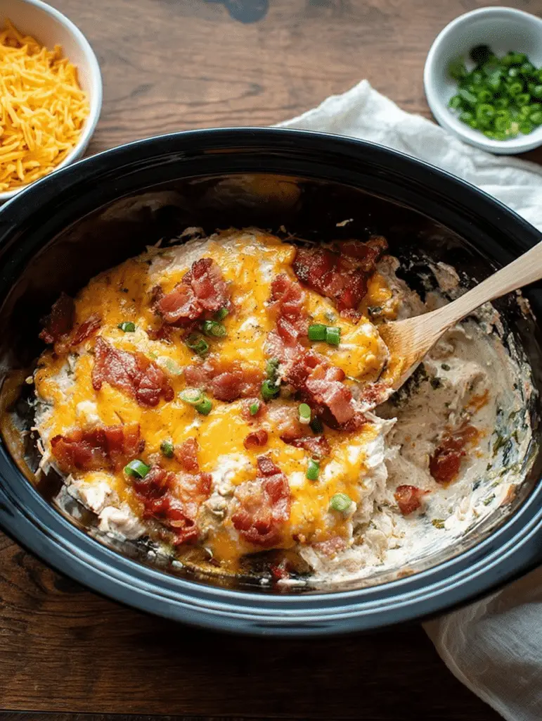 Delicious Slow Cooker Crack Chicken garnished with green onions, served in a bowl with rice.