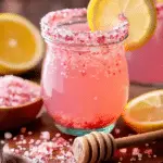 Refreshing pink salt weight loss drink with lemon garnish on a wooden table