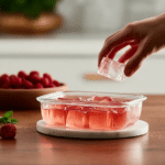 Bowl of Mounjaro Jello with cranberries and mint on a wooden table