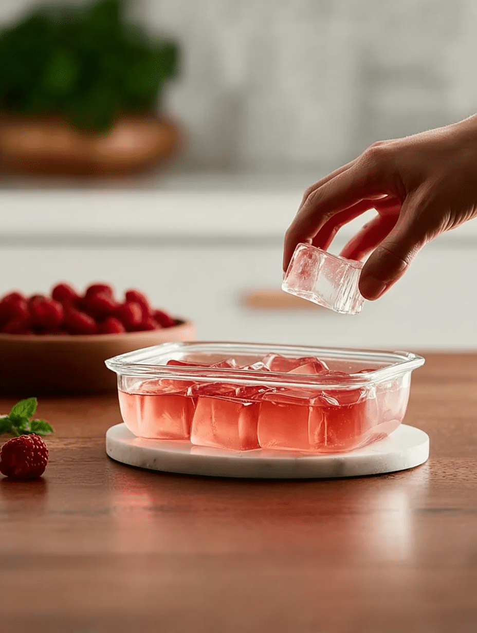 Bowl of Mounjaro Jello with cranberries and mint on a wooden table