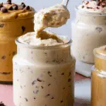 Creamy high protein cottage cheese ice cream topped with chocolate shavings and honey