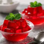 Bowl of gelatin snack with fresh fruits and mint leaves, showcasing a healthy weight loss recipe.